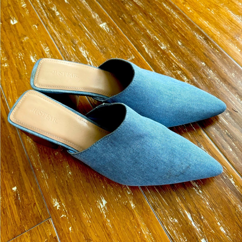 Denim chunky heel slip-on. Size 11.